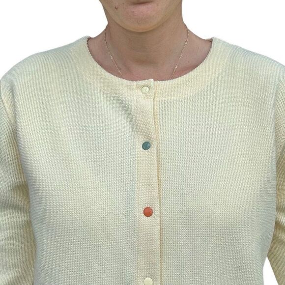 New Christopher & Banks Yellow Embroidered Citric Fruits Cardigan Sweater Size S - Picture 4 of 9